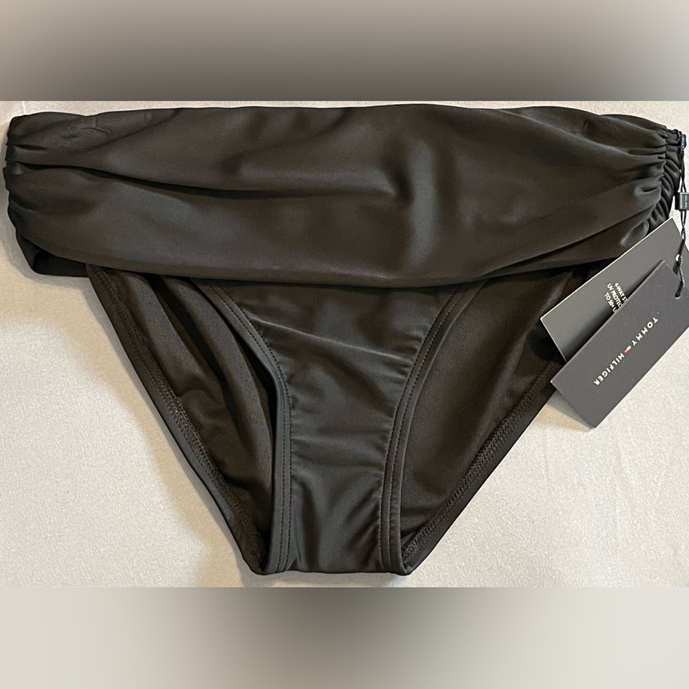 NWT Tommy Hilfiger Black Ruched Fold-Over Bikini Bottoms XS